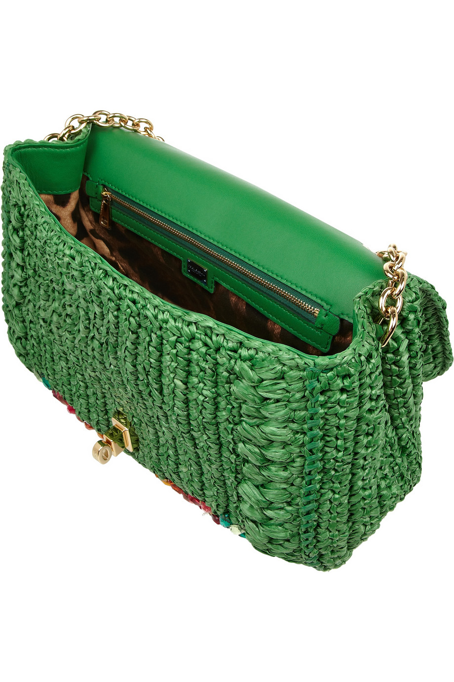 Lyst Dolce & Gabbana Miss Dolce Medium Embellished Raffia and Leather