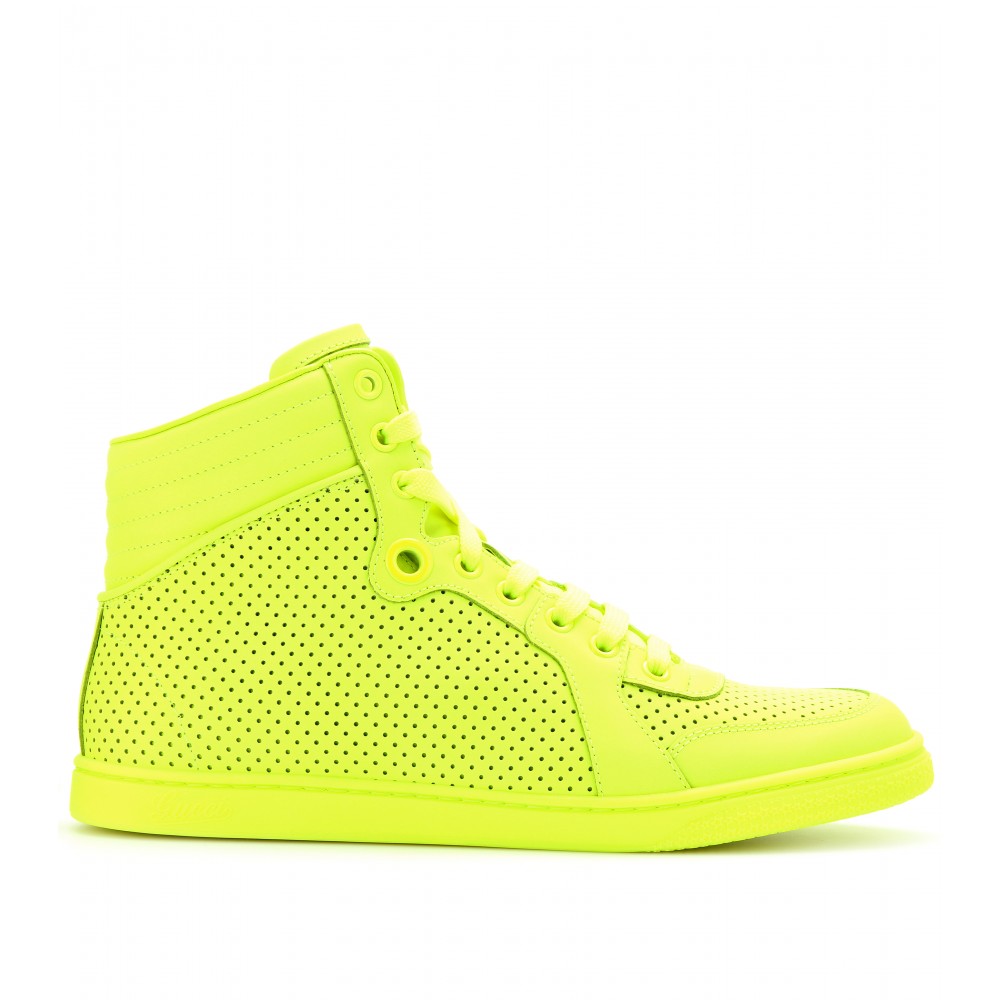 Gucci Neon Leather Hightop Sneakers in Yellow Lyst