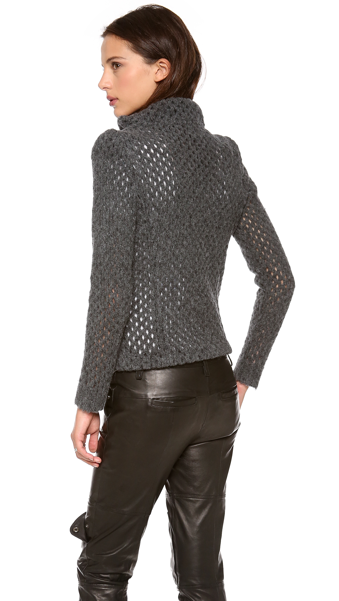 Iro Noa Open Knit Moto Jacket in Gray Lyst