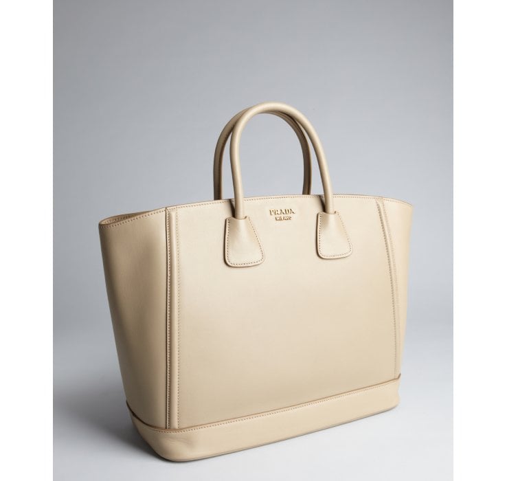 Prada Grey Leather Large Top Handle Bag in Beige (grey) | Lyst  