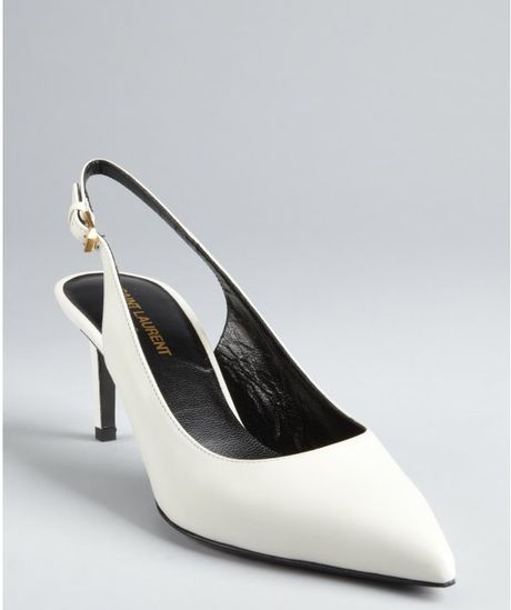 Saint Laurent White Leather Point Toe Slingback Pumps in White | Lyst
