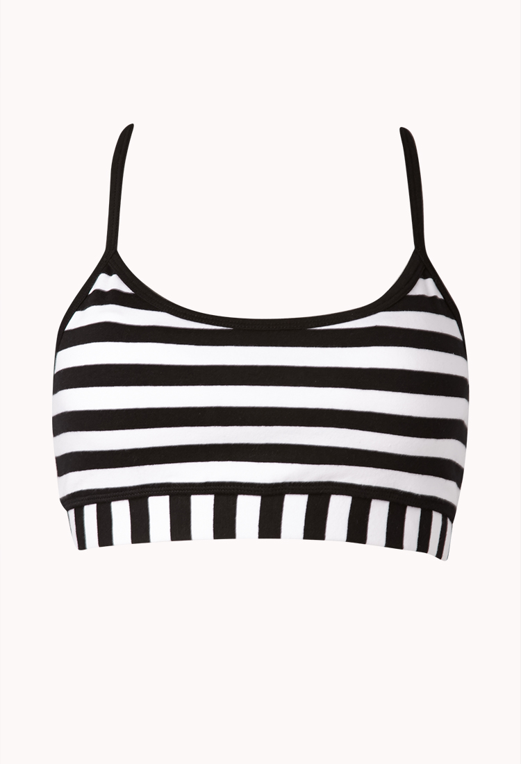Lyst - Forever 21 Low Impact Striped Sports Bra in White