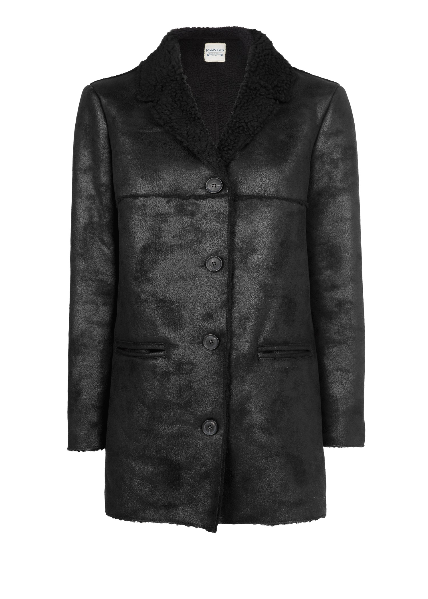 Lyst - Mango Faux Shearling Lined Coat in Black