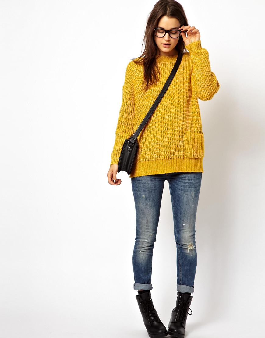 Lyst Asos Slouchy Jumper with Pocket in Yellow