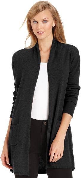 Calvin Klein Long Sleeve Wool Blend Cardigan in Black | Lyst