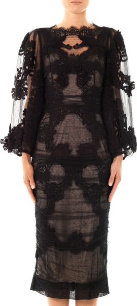 Dolce & Gabbana Flower Embroidered Balloonsleeve Dress in Black | Lyst