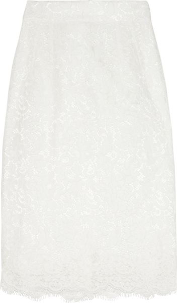 Dolce & Gabbana Cottonblend Lace Pencil Skirt in White | Lyst