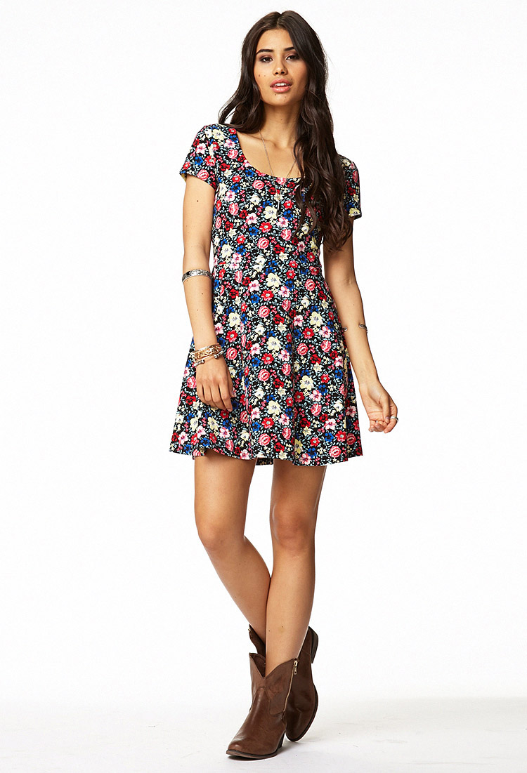 Lyst - Forever 21 Fit & Flare Floral Dress in Red