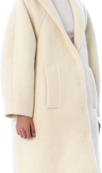 Giambattista Valli Collarless Mohair Wool Coat in Beige (cream) | Lyst