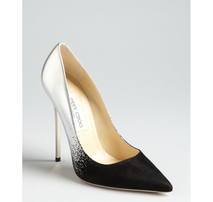 Jimmy choo Black Suede and Silver Leather Anouk Pumps in Metallic Lyst