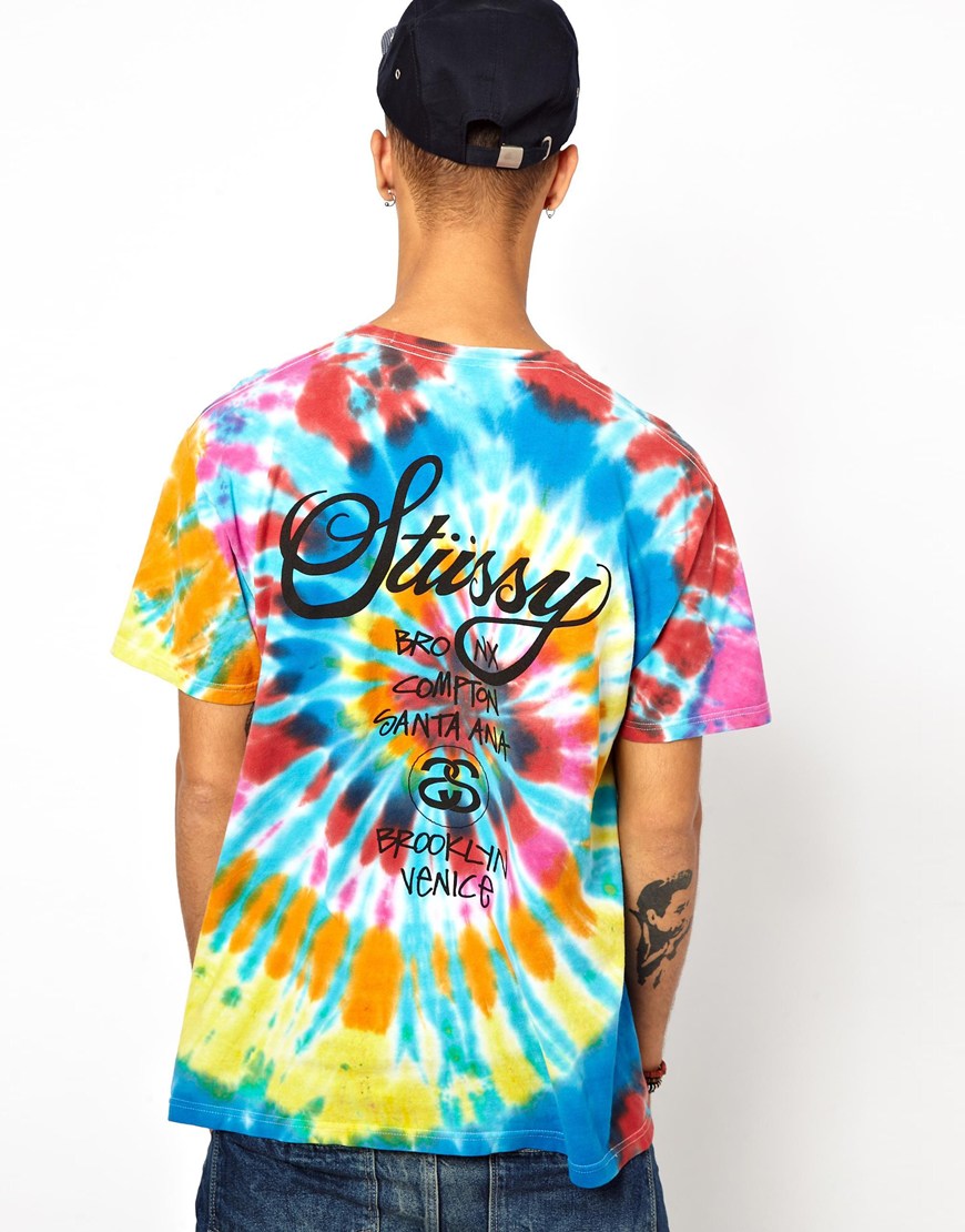 Stussy Tshirt Tie Dye World Tour Logo in Blue for Men | Lyst