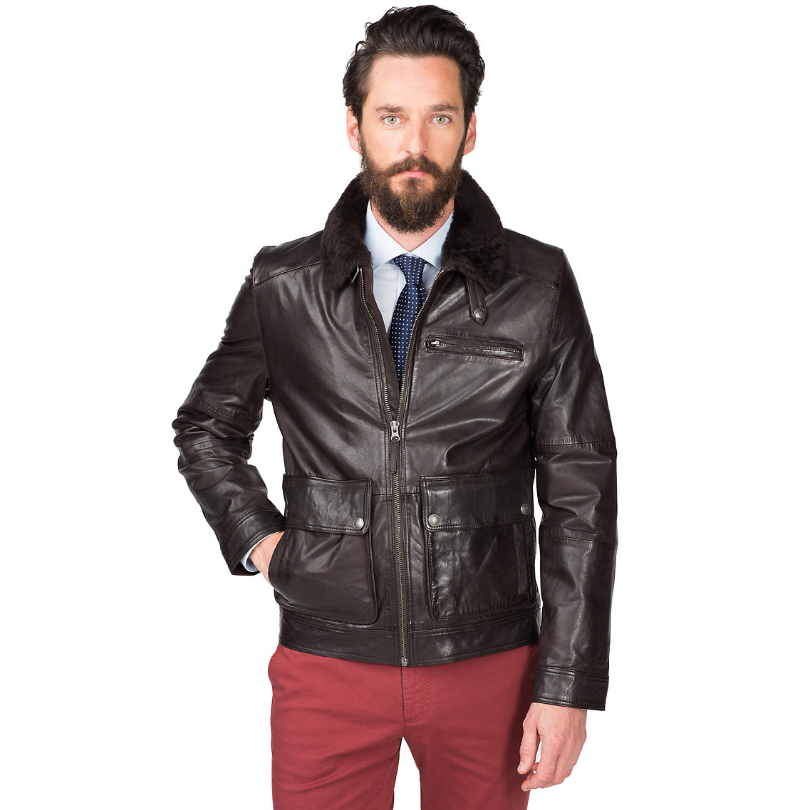 Tommy Hilfiger Cole Leather Pilot Jacket in Brown for Men | Lyst