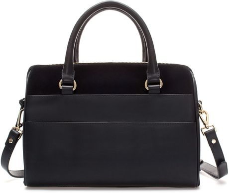 Zara Leather Bag with Pockets in Black | Lyst