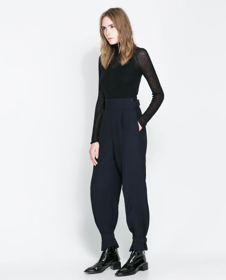 Zara High Waist Studio Trousers in Blue | Lyst