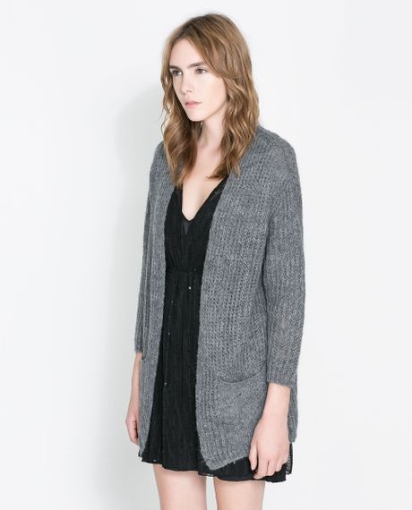 Zara Embellished Knitted Cardigan in Gray (Grey) | Lyst