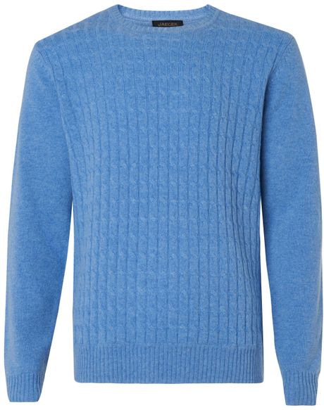 Jaeger Cable Front Crew Neck Sweater in Blue for Men (Light Blue) | Lyst