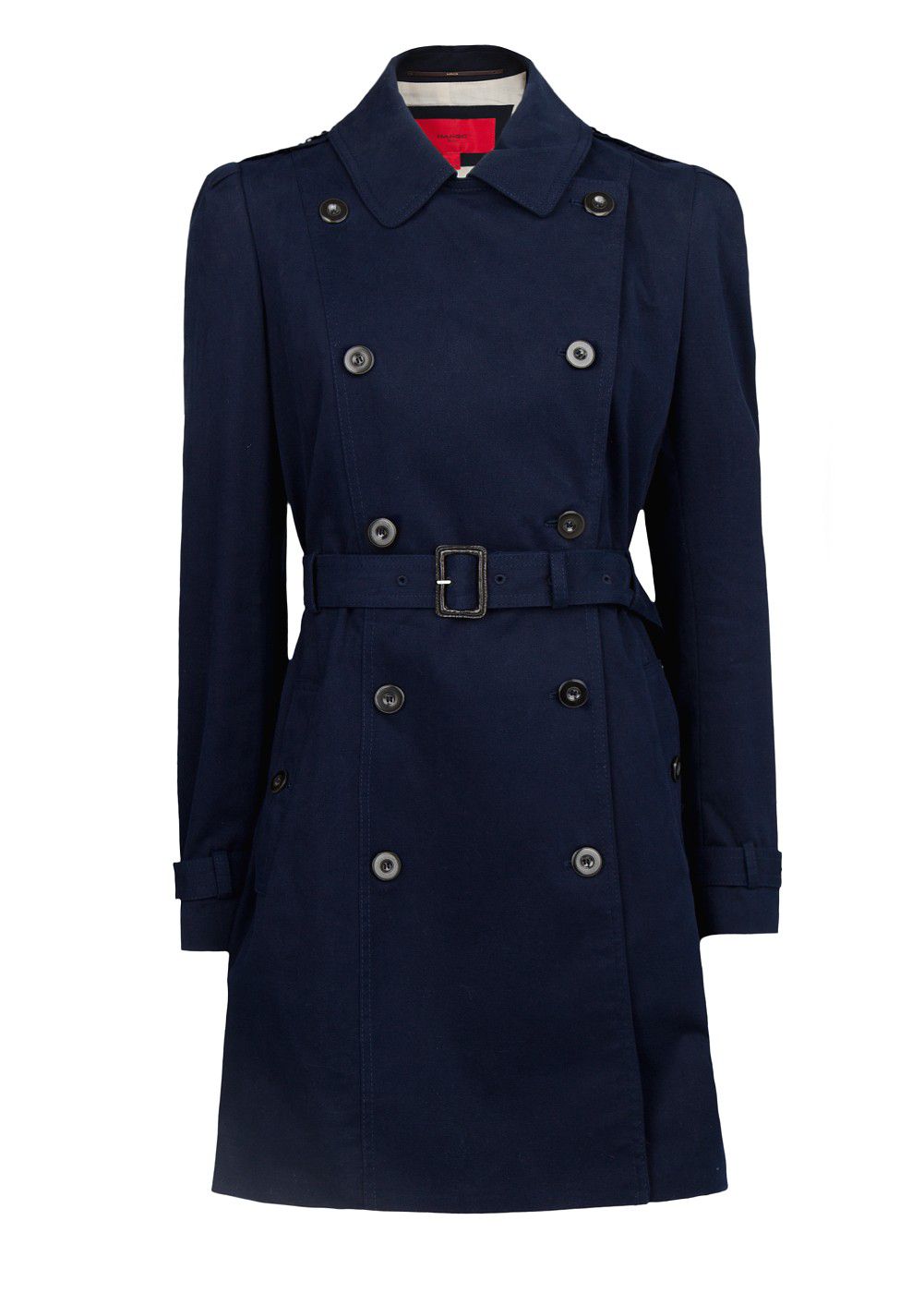 Mango Puff Shoulder Cotton Trench Coat in Blue (Navy) | Lyst