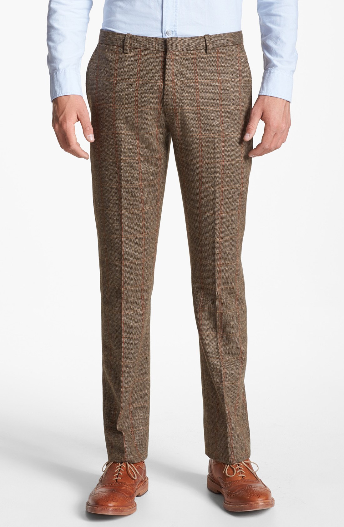 Topman Slim Fit Check Tweed Trousers in Brown for Men (Camel Check) | Lyst