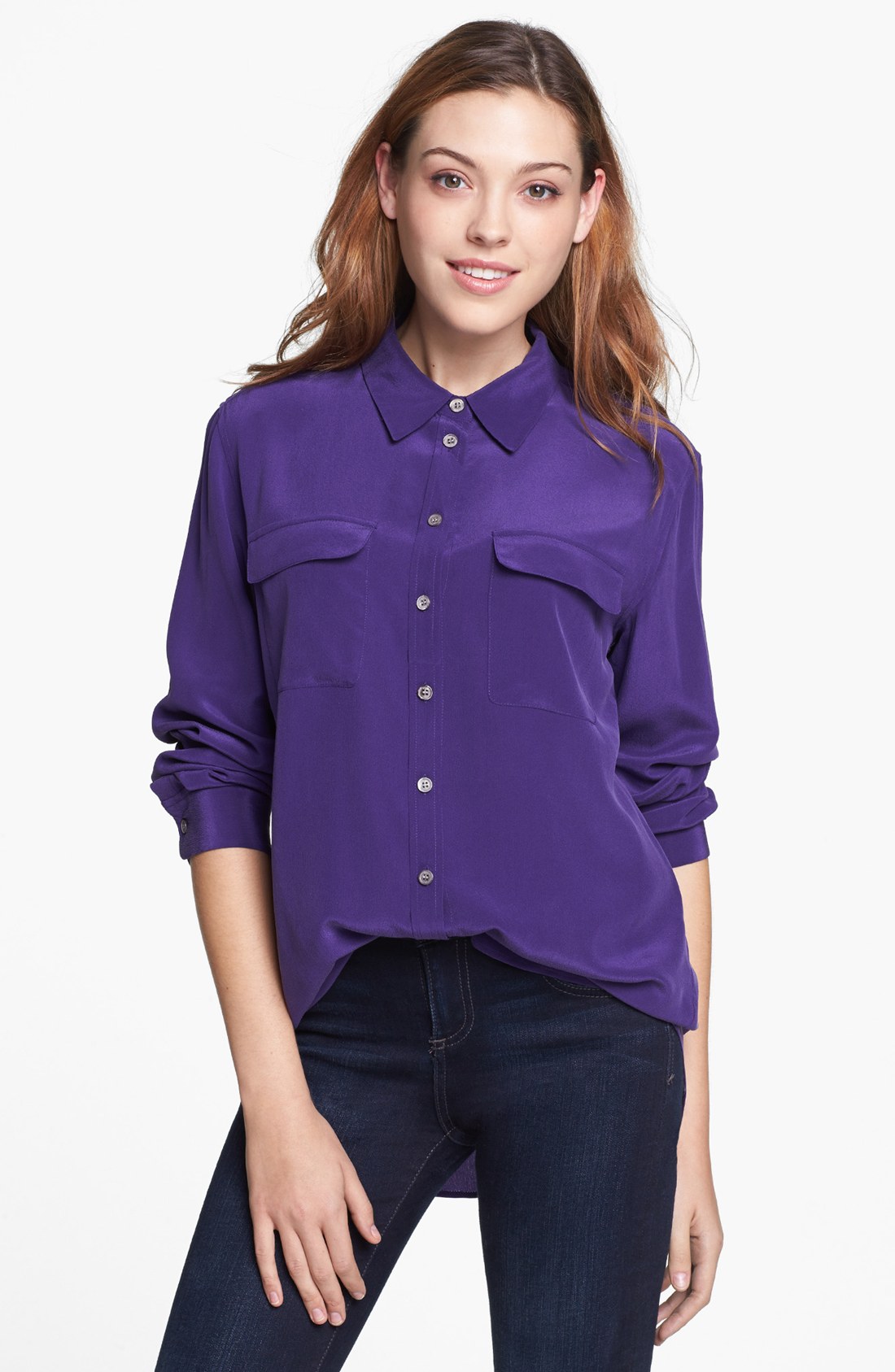 Two By Vince Camuto Silk Utility Shirt in Purple (Passion Plum) | Lyst