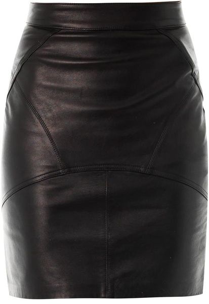 T By Alexander Wang Kick Pleat Leather Skirt in Black | Lyst
