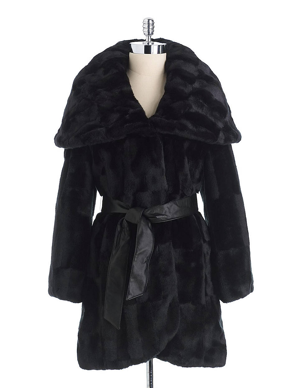Lyst - T tahari Marla Faux Fur Wrap Coat in Black