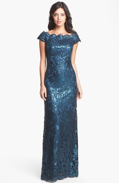 Tadashi Shoji Sequin Lace Off Shoulder Gown in Blue (Starry Night) | Lyst