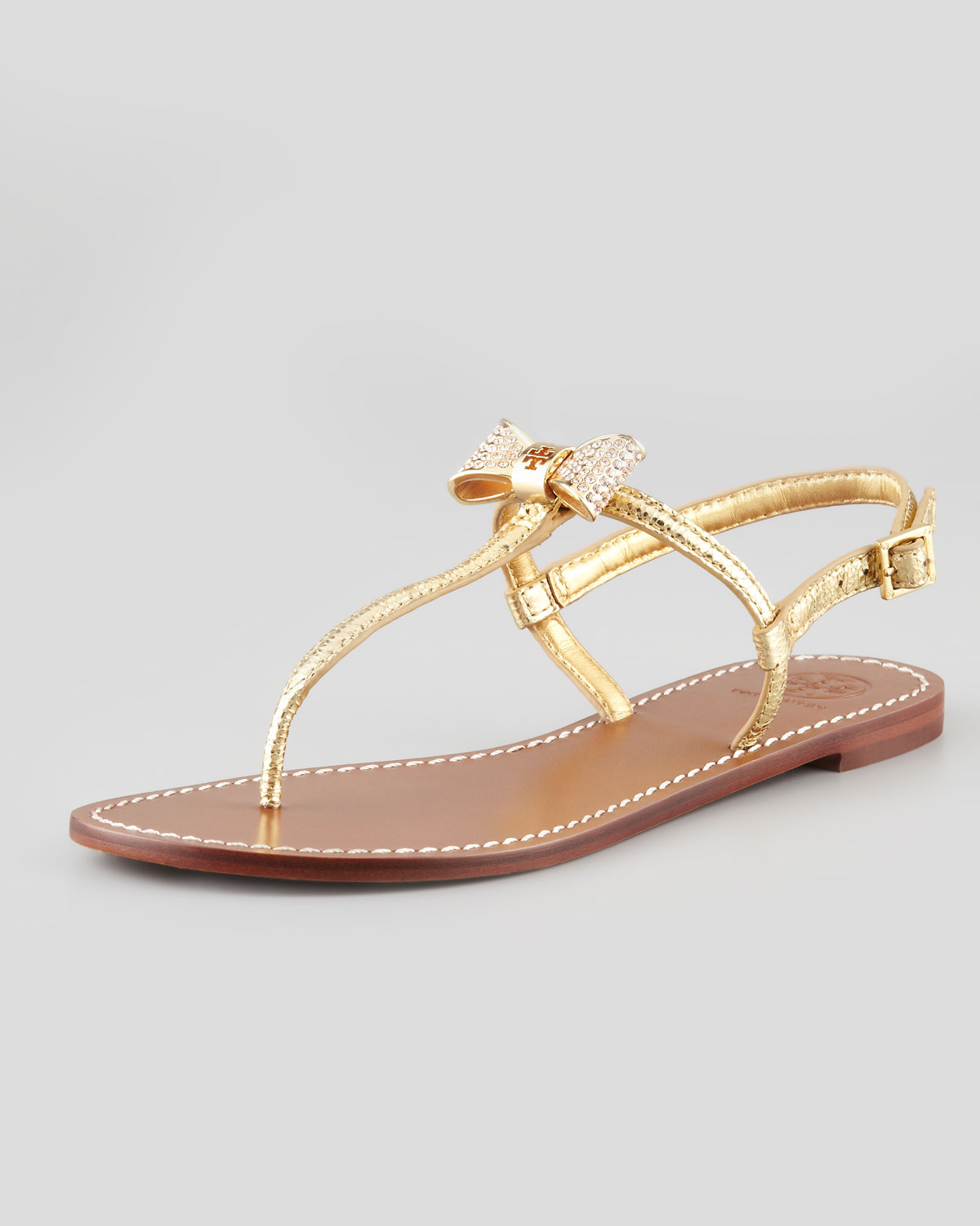 Lyst - Tory Burch Bryn Pavebow Thong Sandal Gold in Metallic