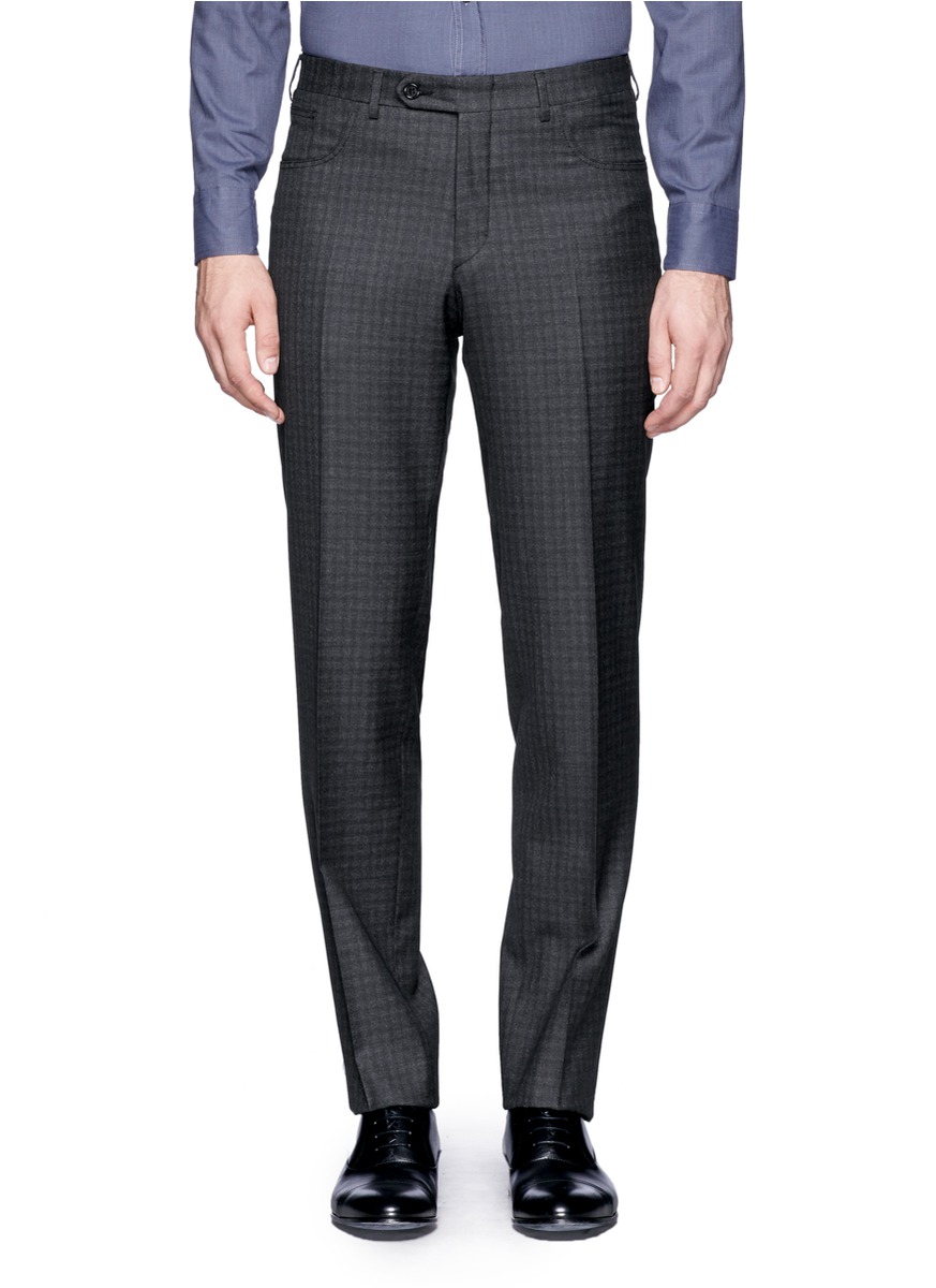 Lyst - Canali Plaid Wool Pants in Gray for Men