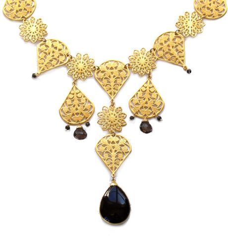 Julie Tuton Jewelry Custom Filigree Necklace W Gems in Gold | Lyst