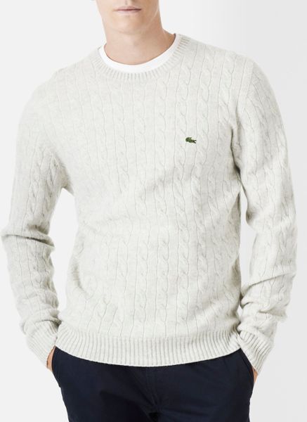 Lacoste Cable Stitch Mens Sweater in White for Men | Lyst