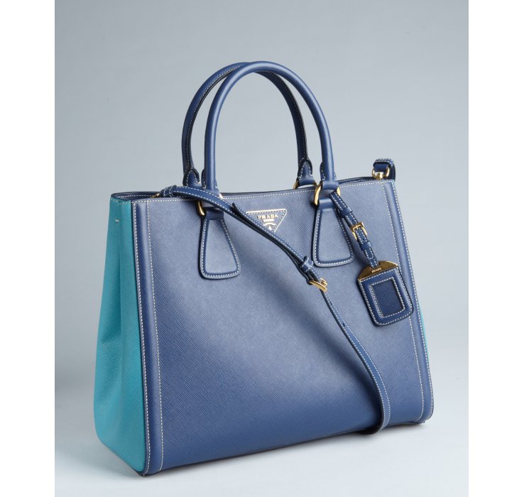 Prada Blue and Turquoise Saffiano Leather Convertible Tote in Blue ...  
