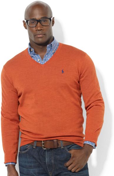 Ralph Lauren Vneck Merino Wool Sweater in Orange for Men (Hunting ...