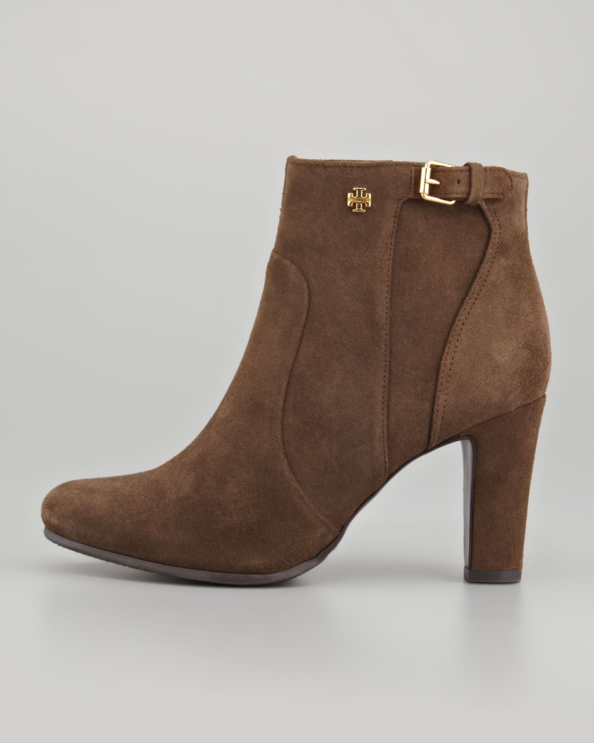 Lyst - Tory Burch Milan Suede Heeled Bootie Lan Gray in Brown