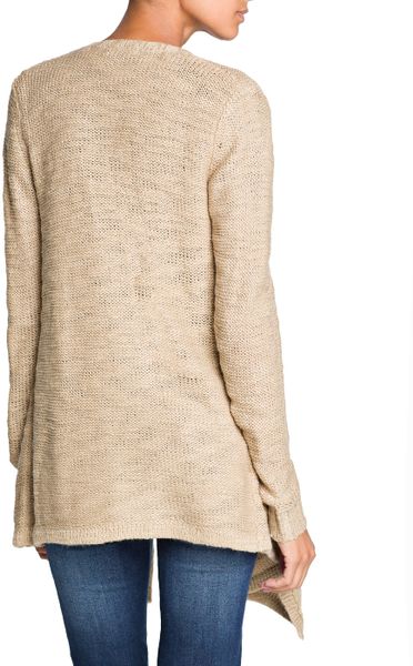 Mango Reverse Knit Waterfall Cardigan in Beige | Lyst