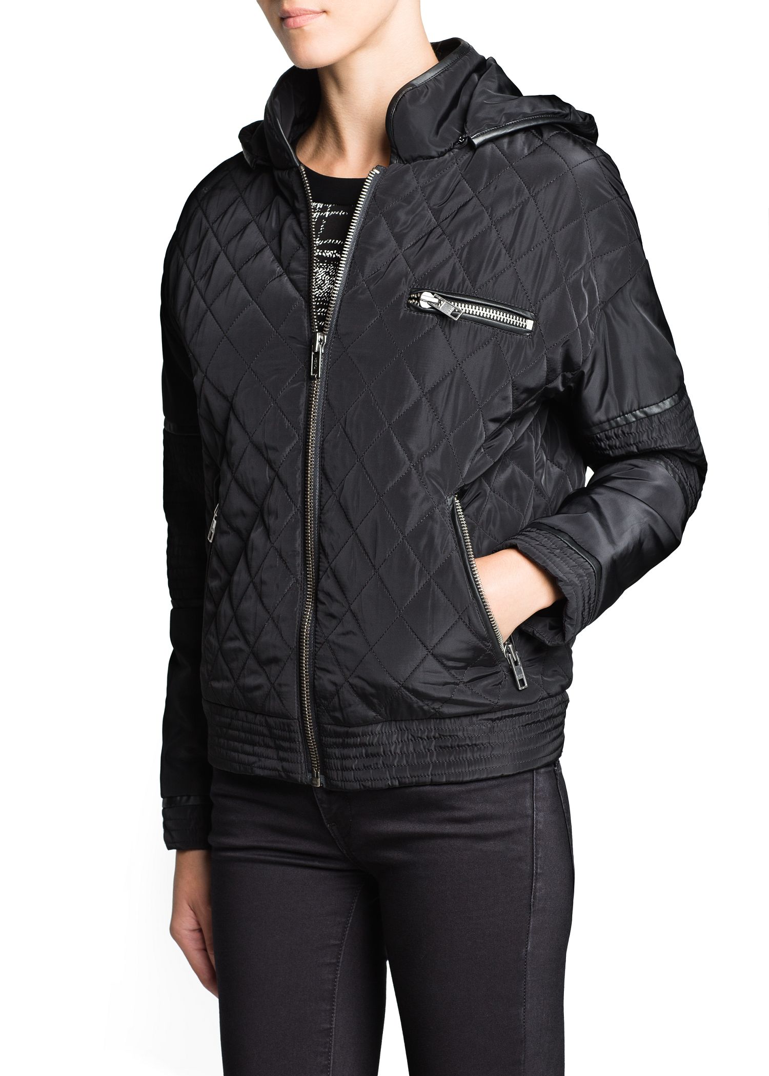 Lyst Mango Hooded Quilted Jacket in Black