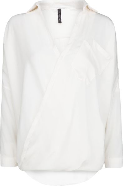 Mango Satin Wrap Blouse in White (Neutral) | Lyst