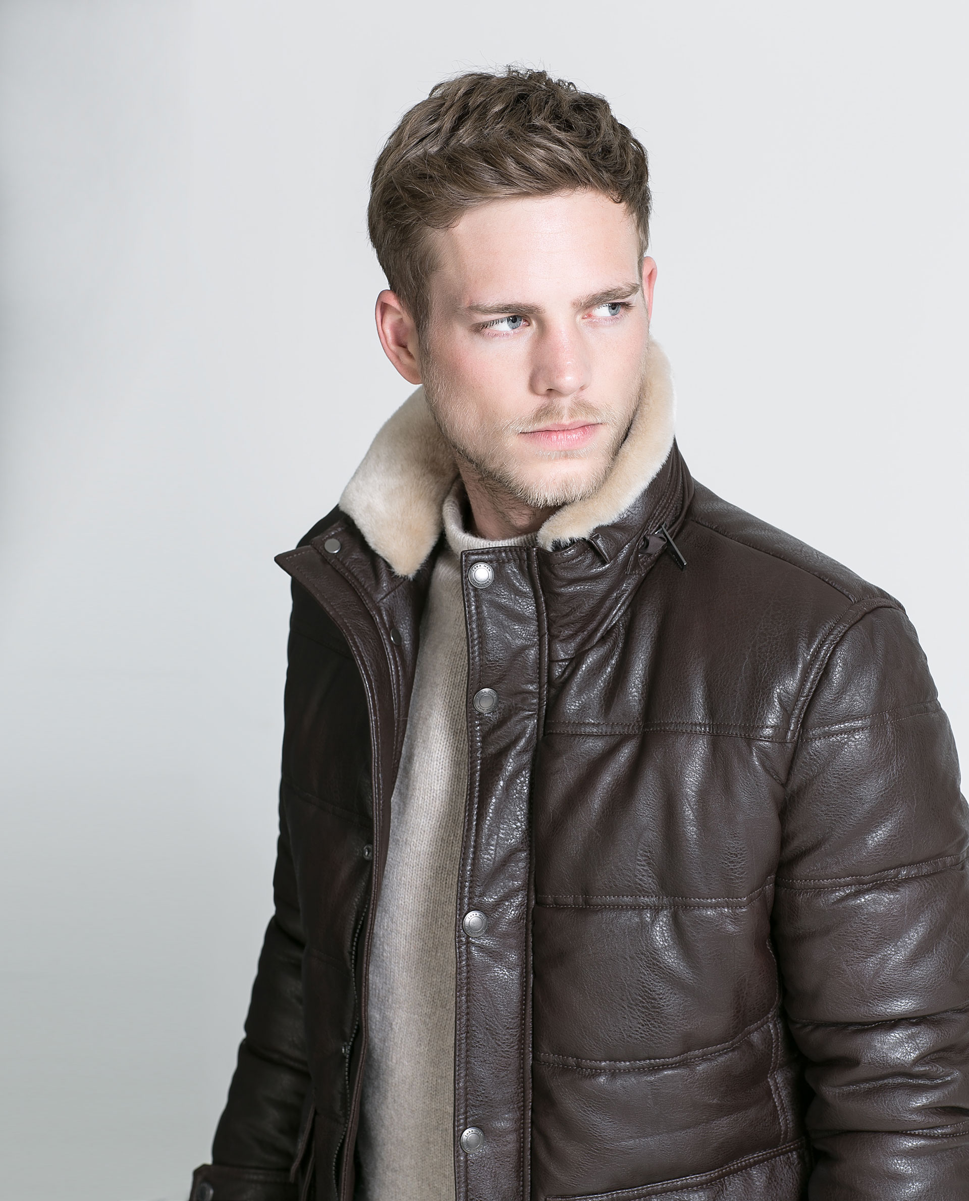 Zara Faux Leather Jacket with Fur Collar in Brown for Men | Lyst