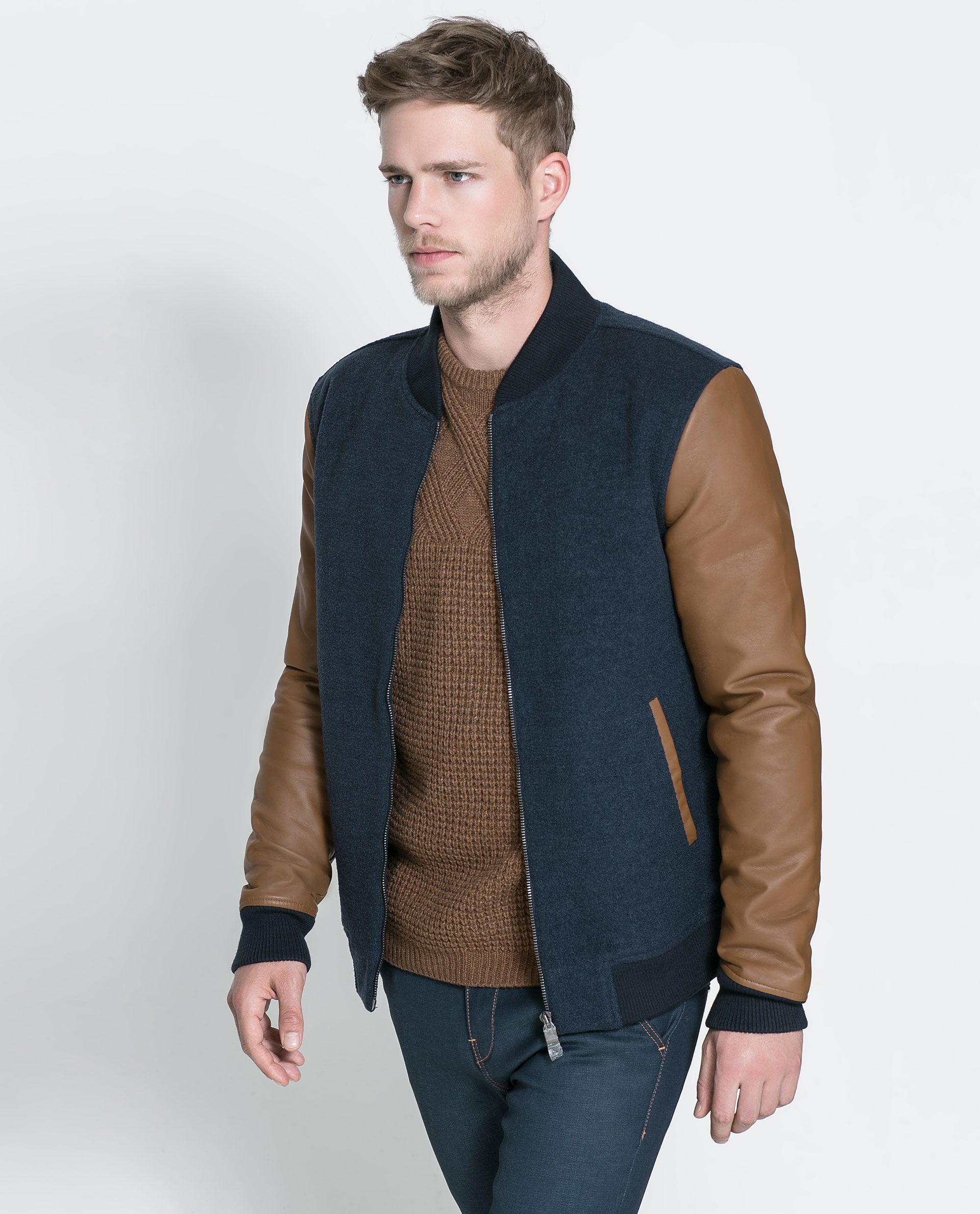Zara Combination Bomber Jacket in Brown for Men | Lyst