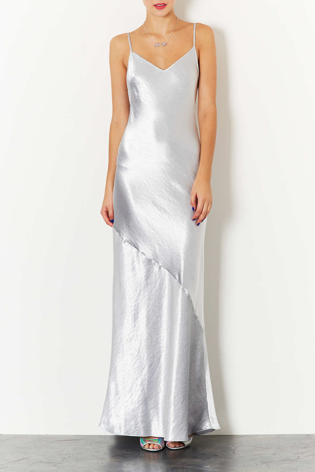 Lyst - Topshop Strappy Satin Maxi Dress in Metallic