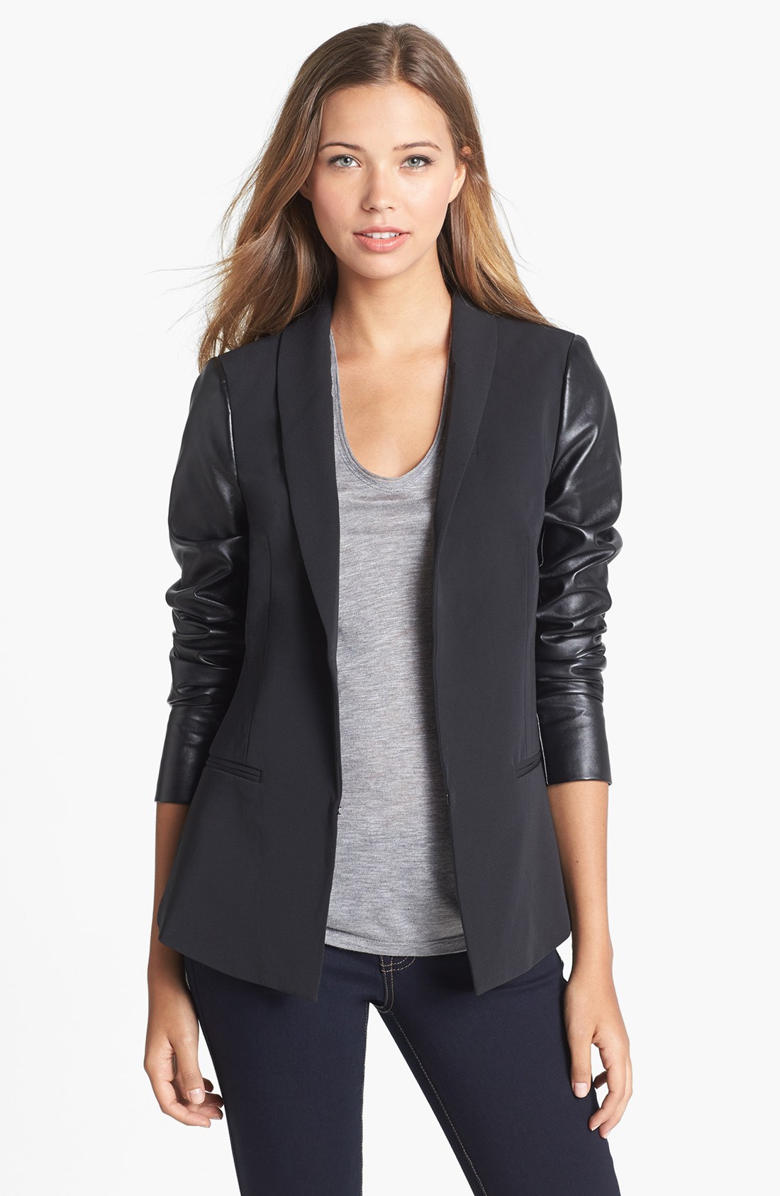 Faux Leather Sleeve Blazer Almaderock Org Best Photo 2018 Black Blazer With Faux Leather Sleeves Almaderock Best Photo 2018