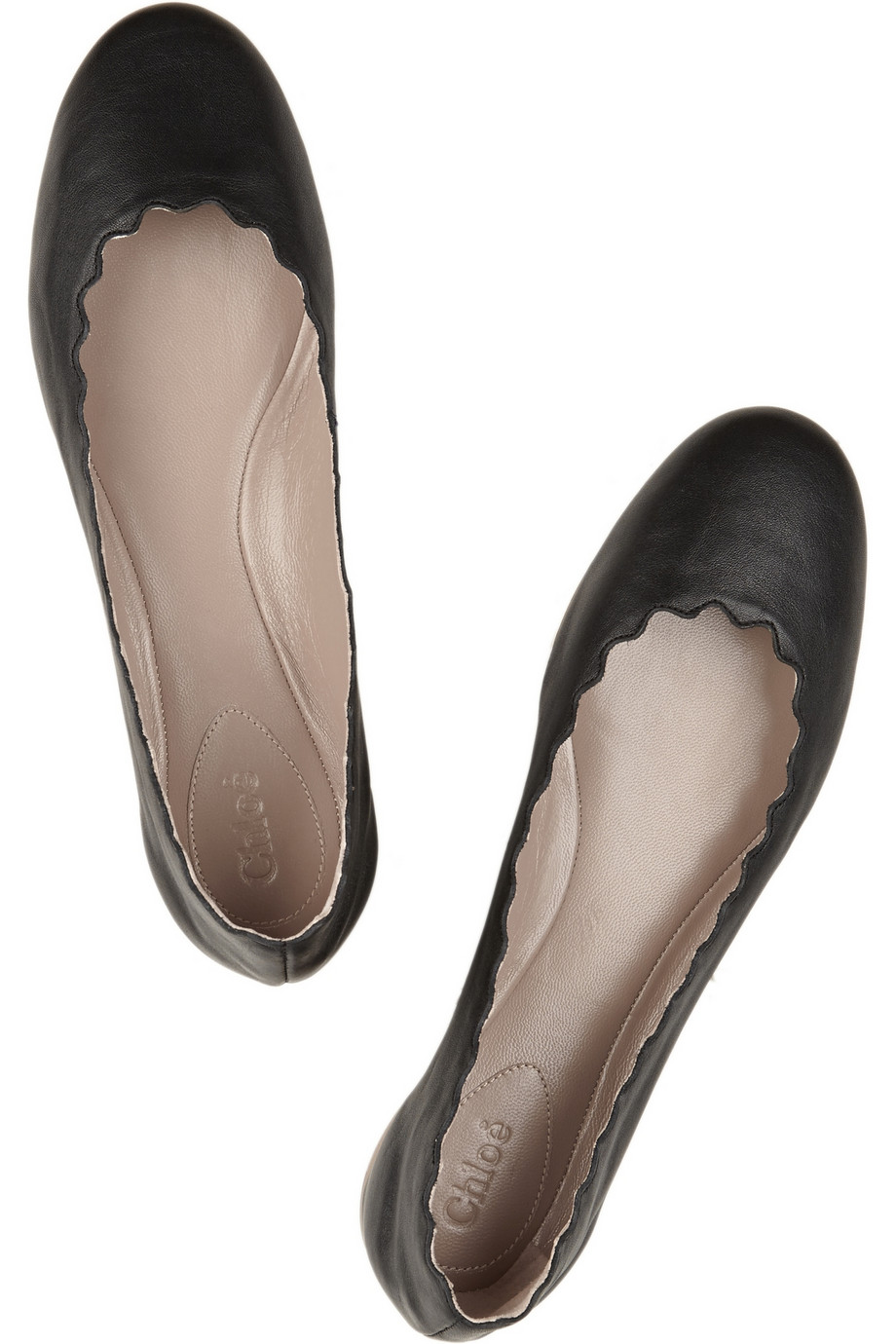 Chloé Scalloped Suede Ballet Flats In Black Lyst 