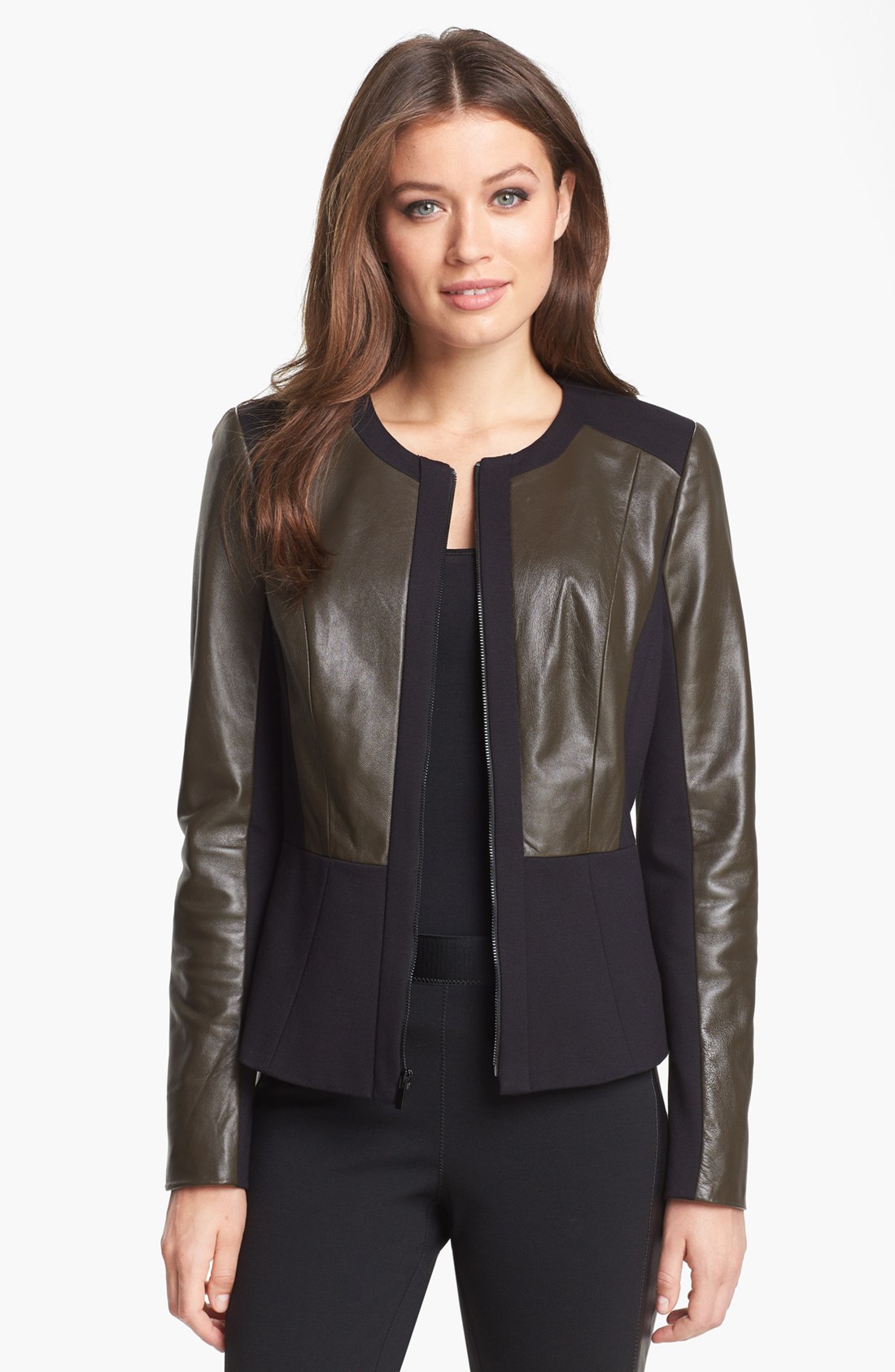 Classiques Entier Ponte Leather Zip Jacket in Green (Olive/ Black) | Lyst