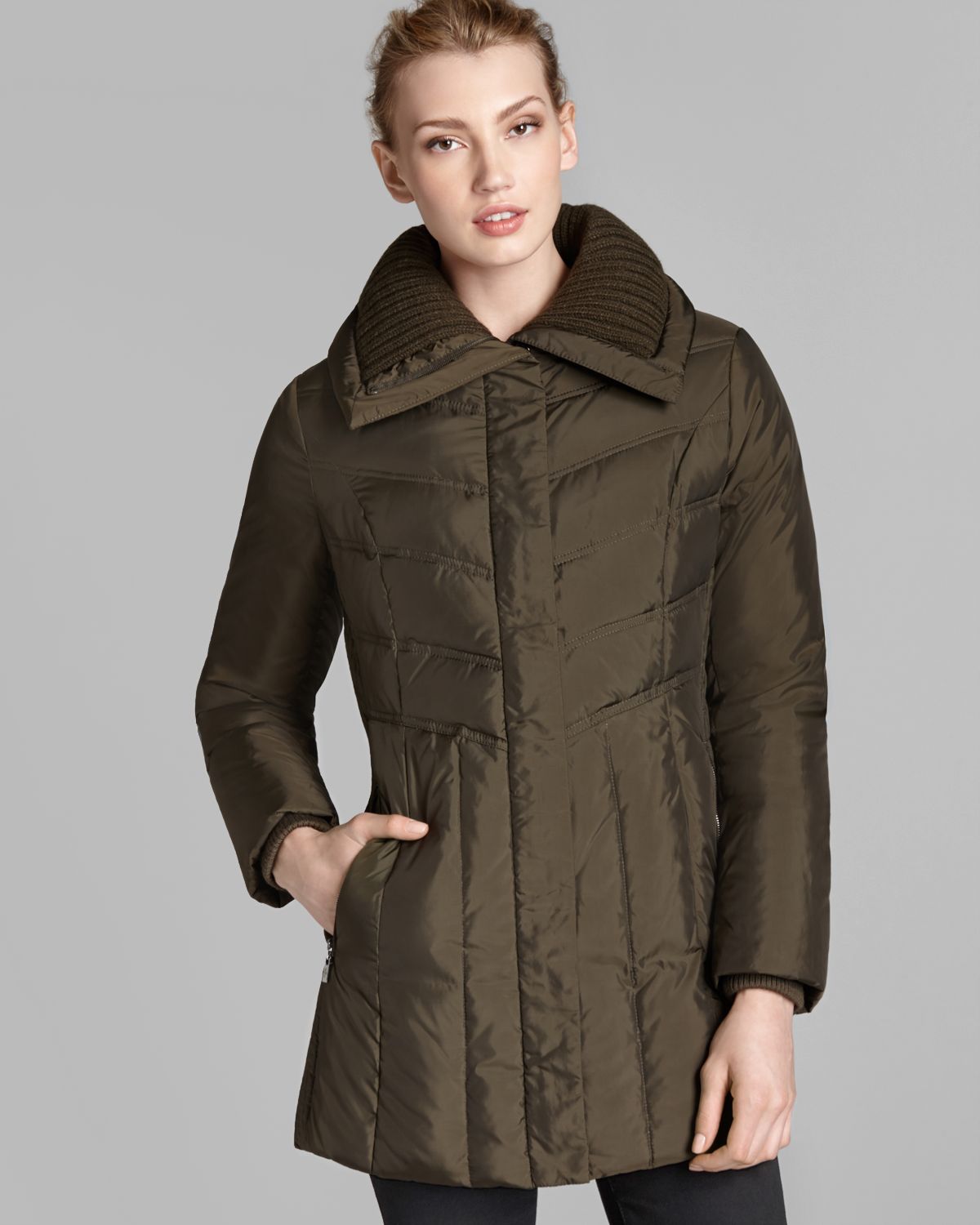 Lyst - Cole Haan Down Coat Chevron Quilted in Green