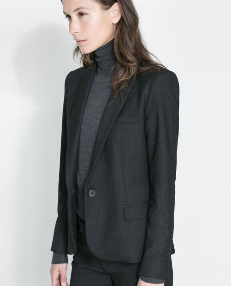Zara Single Button Blazer in Gray (Dark grey) | Lyst