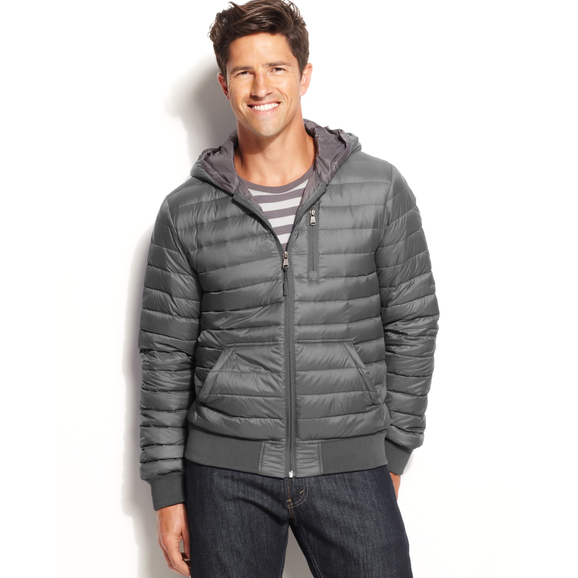 Calvin Klein Hooded Packable Down Jacket in Silver for Men (Titanium ...