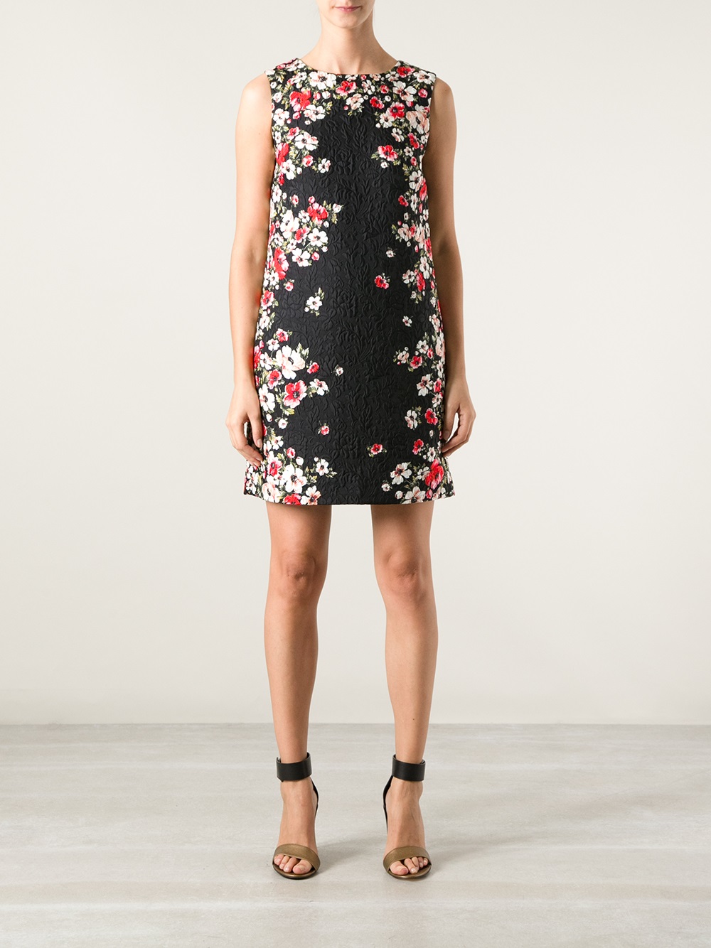 Lyst Dolce And Gabbana Floral Textured Shift Dress In Black 3381