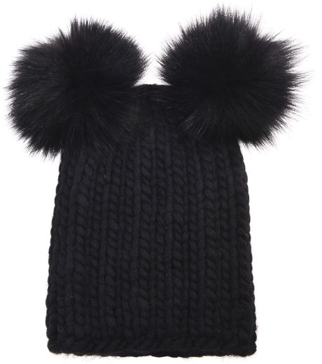 Eugenia Kim Mimi Fur Pompom Beanie Hat in Black | Lyst