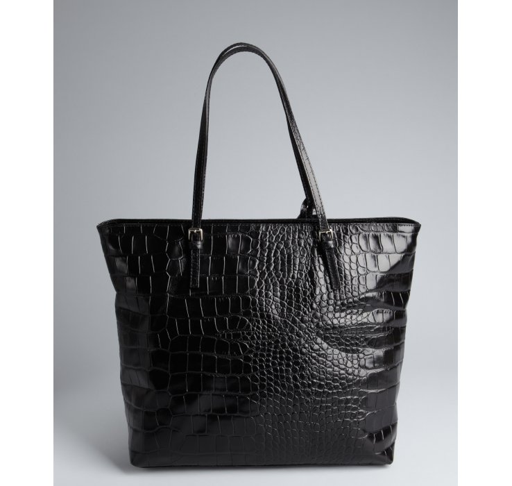 Lyst - Furla Black Croc Embossed Leather New Shopper Tote in Black