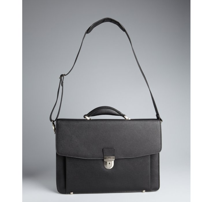 Lyst cole Black Leather Double Gusset Flapover Locking