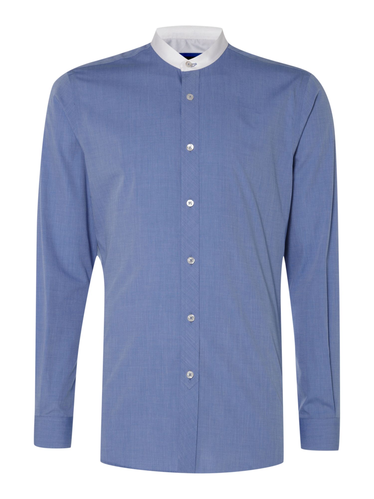 Remus Uomo Contrast White Collar Grandad Shirt in Blue for Men | Lyst